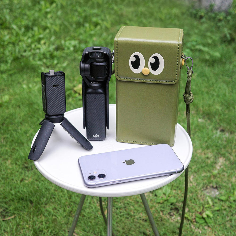 Camera sling bag | Green leather camera phone bag