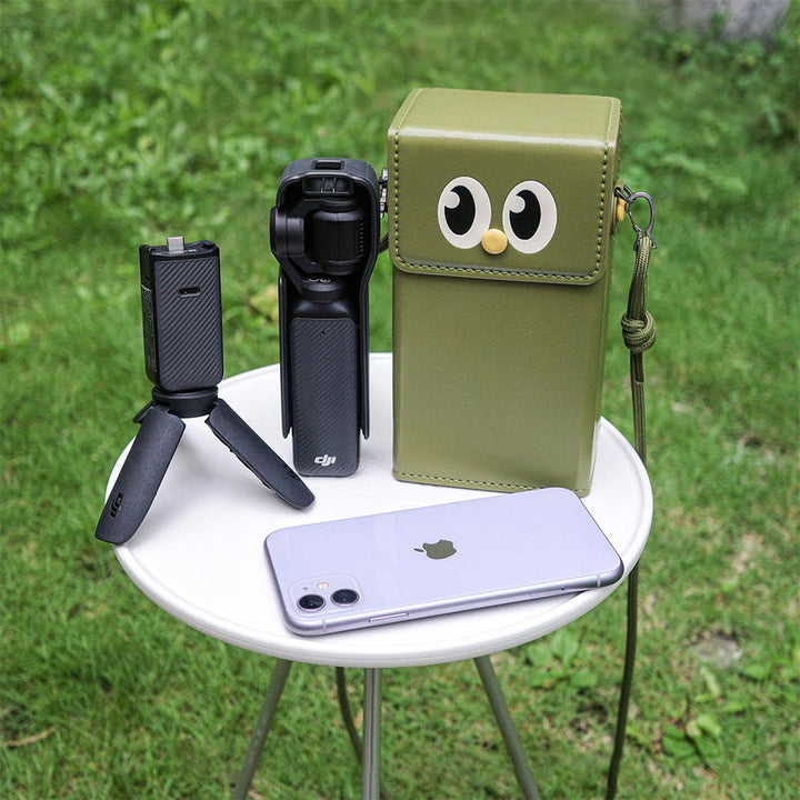 Camera sling bag | Green leather camera phone bag