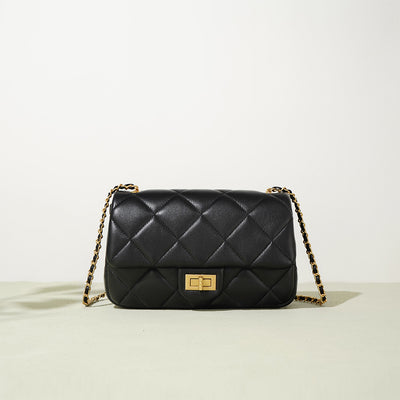Small Flap Chain Bag | Black Genuine Leather Bag