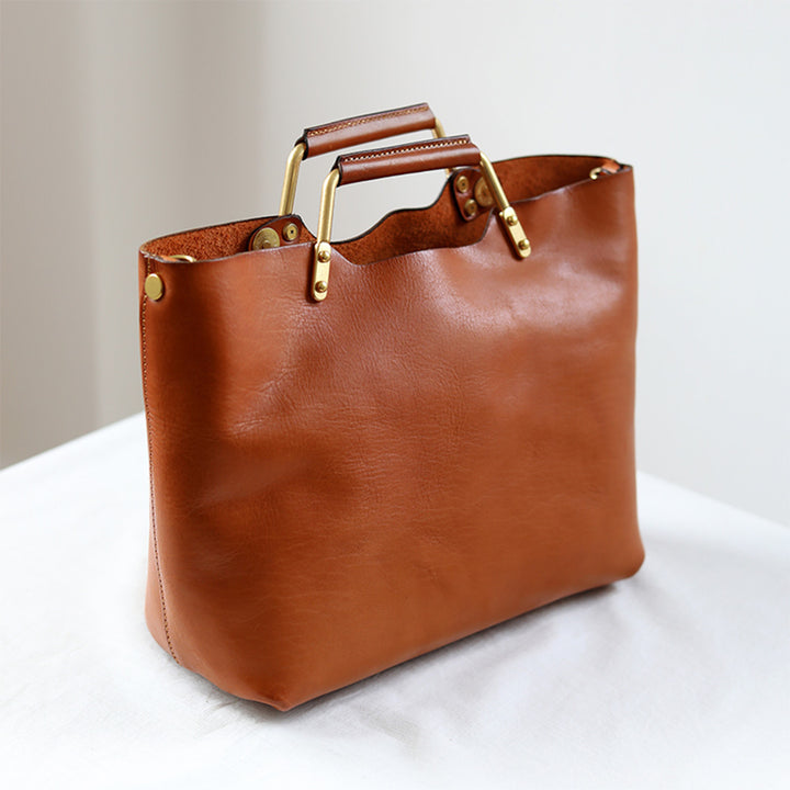 Vegetable Tanned Leather Vintage Tote Handbag