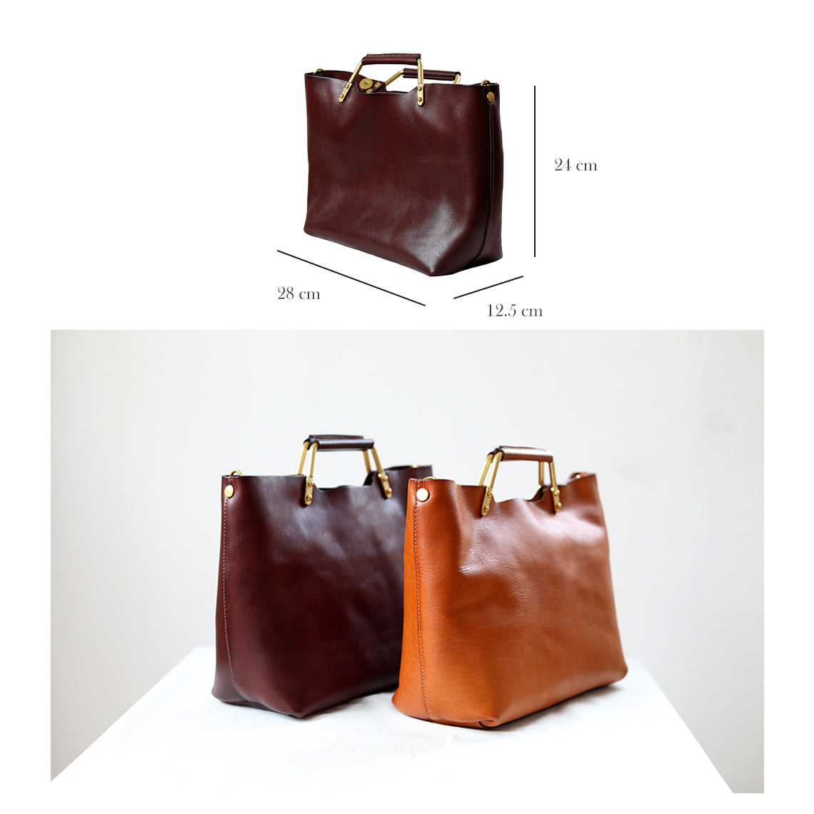 Vegetable Tanned Leather Vintage Tote Handbag