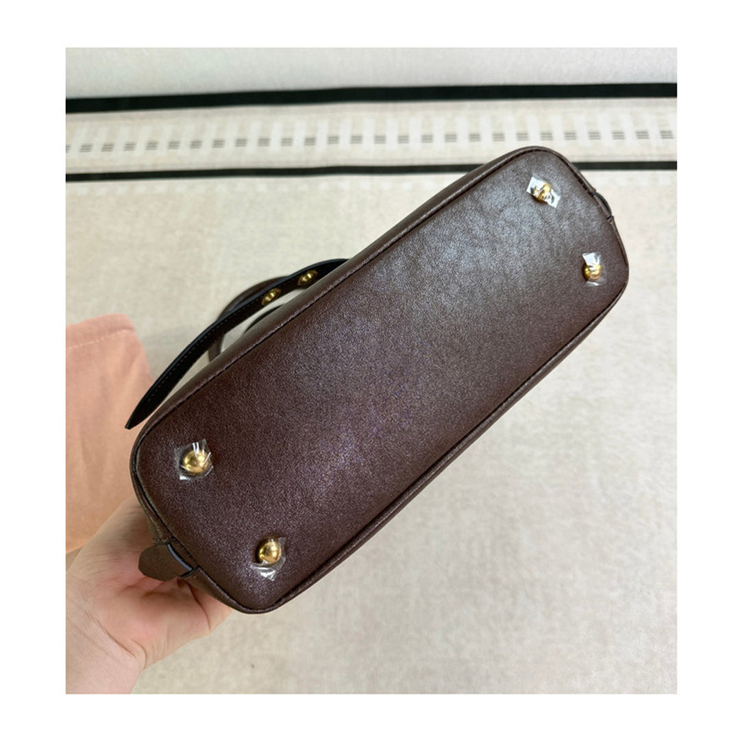 Leather Retro Bowling Top Handle Bag