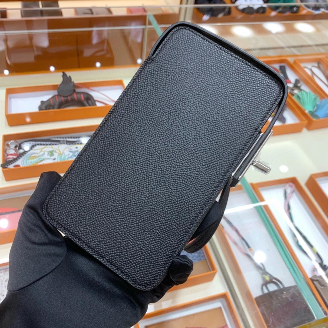 Leather Inspired Twist Lock Phone Bag