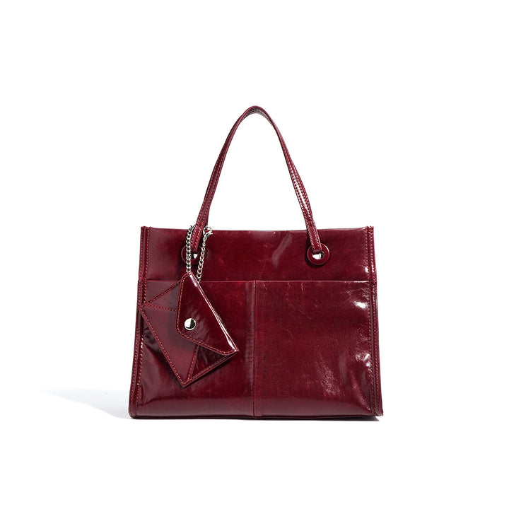 Red Leather Women Tote Handbag for Commute