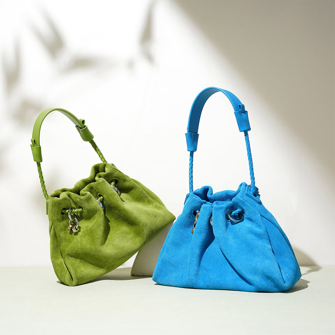 Suede Leather Shoulder Bag in Green & Blue Color