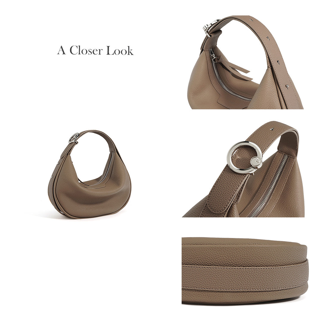 Top Grain Leather Moon Hobo Handbag