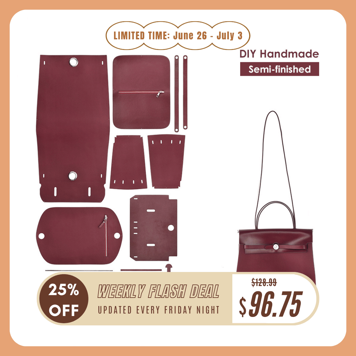 POPSEWING® Leather Inspired Her Bag Zip Bag DIY Kit - Price Drop at Checkout