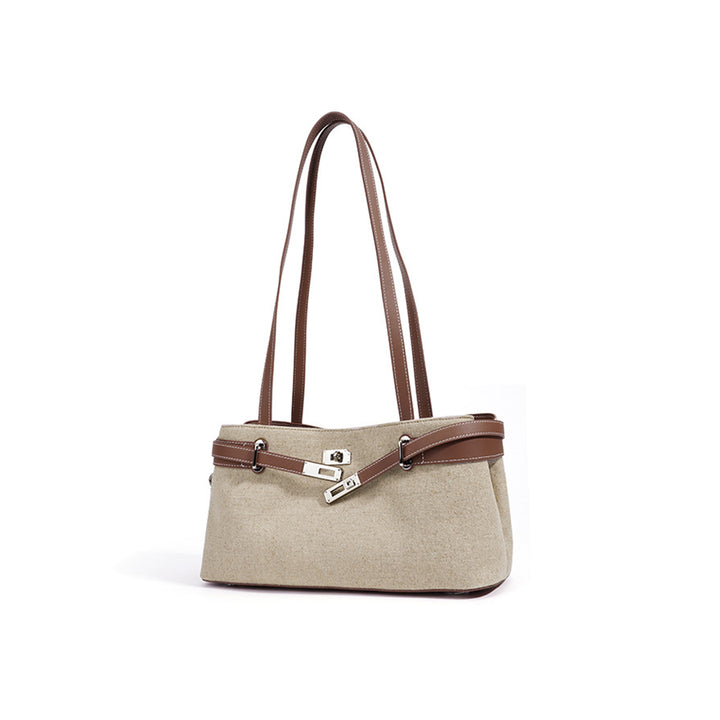 Vegetable Tanned Leather Linen Shoulder Bag