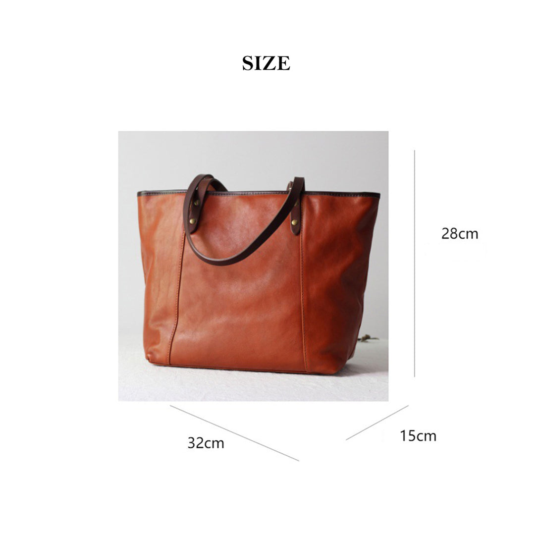 Vegetable Tanned Leather Classic Women Tote Bag
