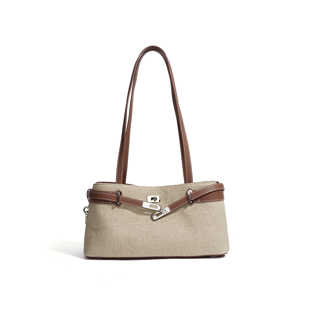 Vegetable Tanned Leather Linen Shoulder Bag