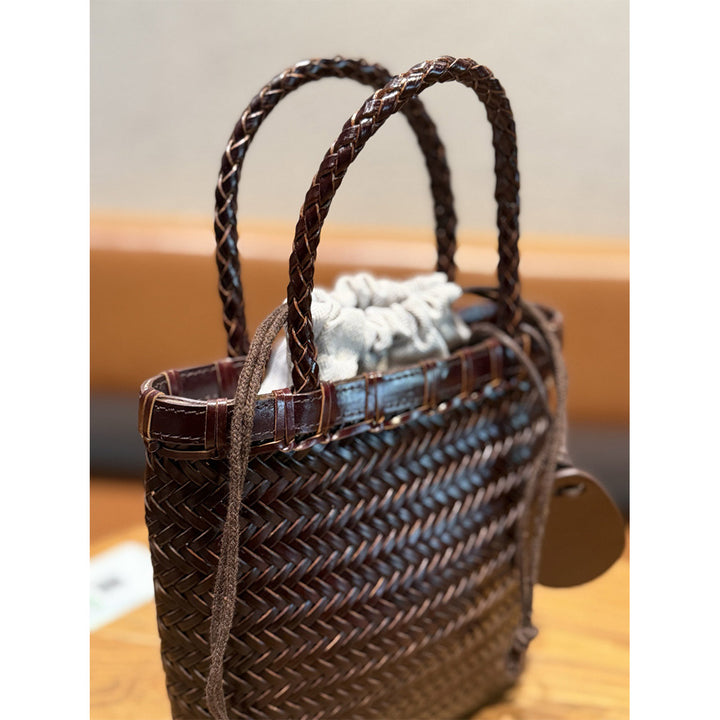 Vegetable Tanned Leather Vintage Woven Tote Bag