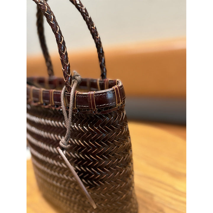 Vegetable Tanned Leather Vintage Woven Tote Bag