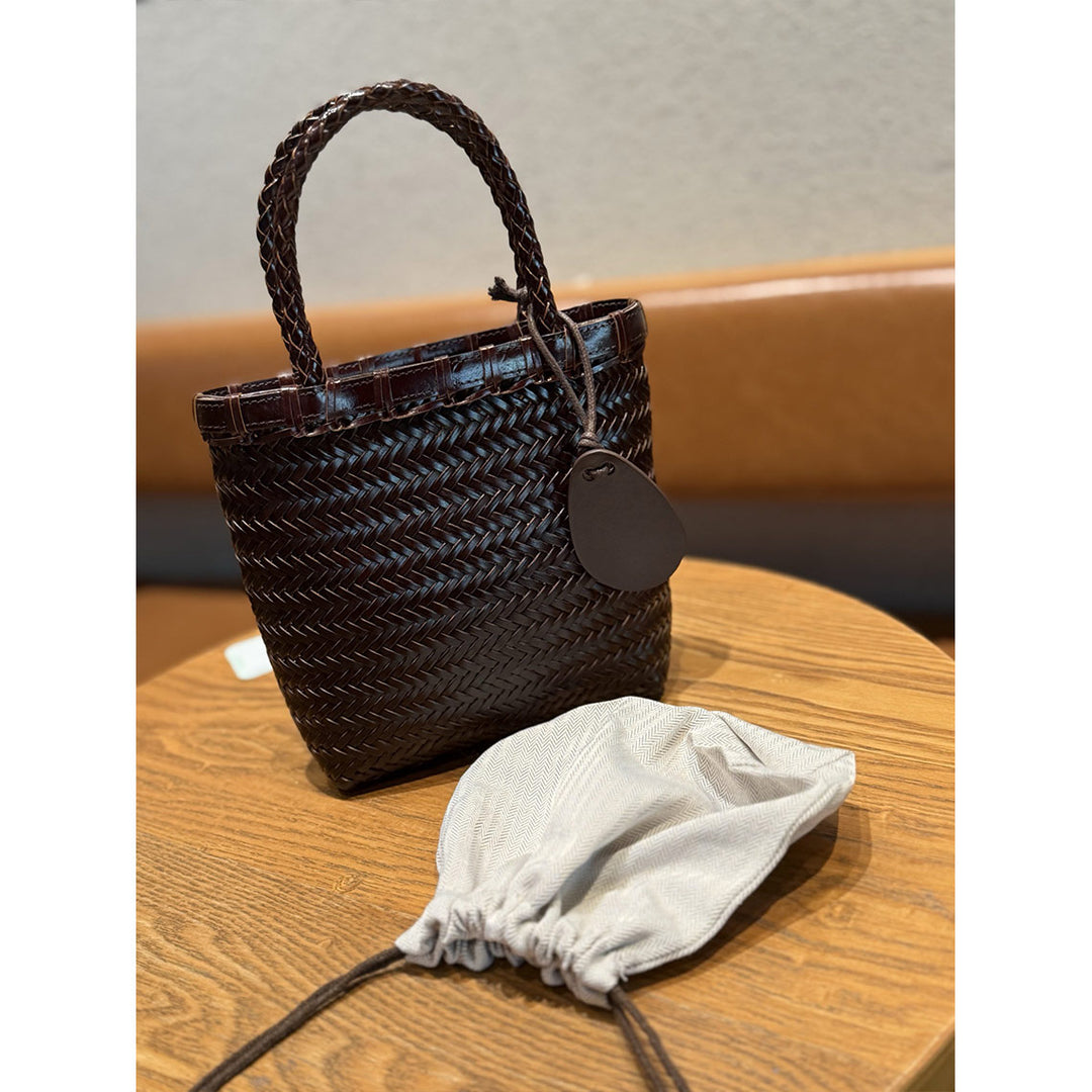 Vegetable Tanned Leather Vintage Woven Tote Bag