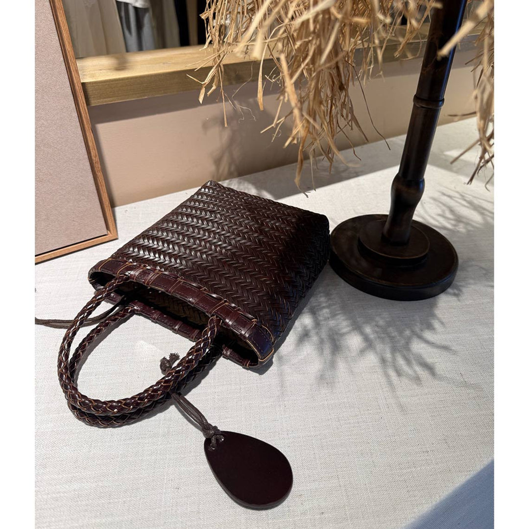 Vegetable Tanned Leather Vintage Woven Tote Bag
