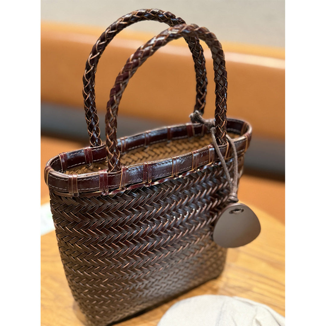 Vegetable Tanned Leather Vintage Woven Tote Bag