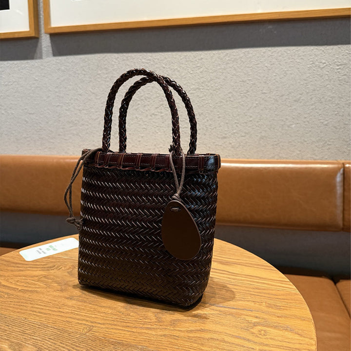 Vegetable Tanned Leather Vintage Woven Tote Bag