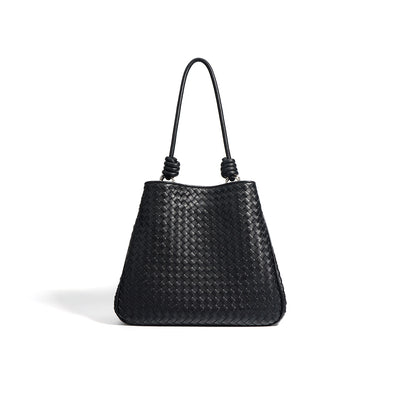 Classic Black Woven Leather Bag | Women Tote Bag - POPSEWING®