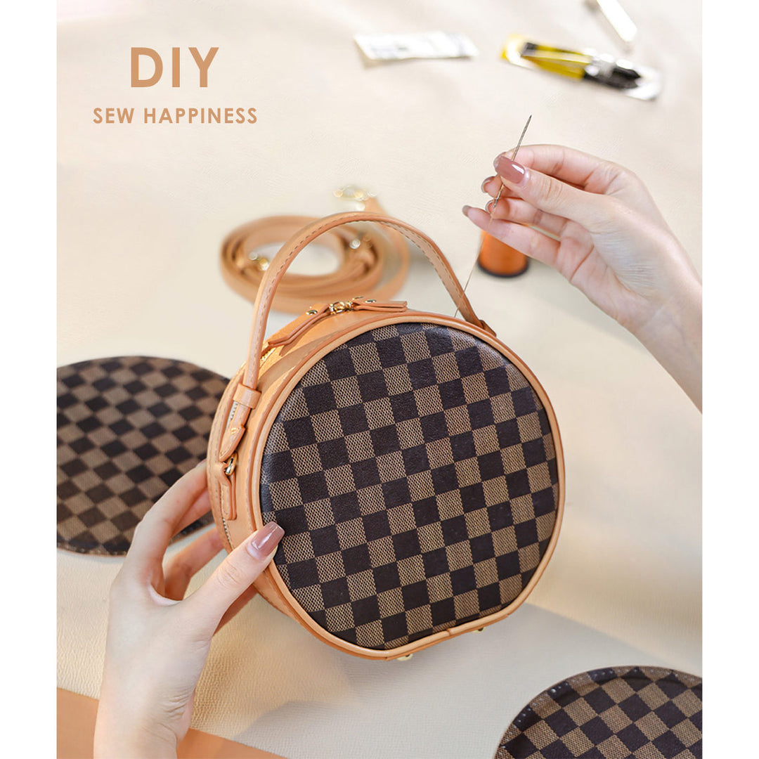 POPSEWING® Top Grain Leather Checker Mini Round Bag DIY Kit