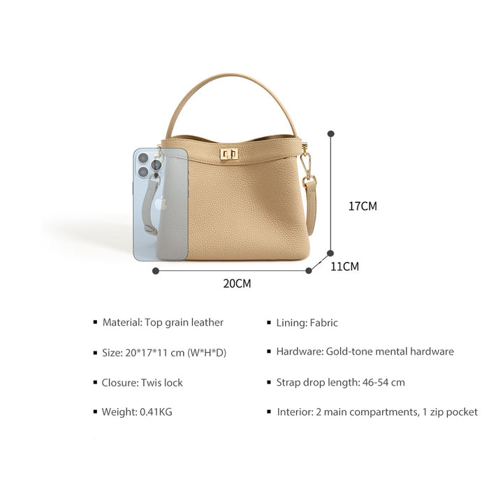 Top Grain Leather Top Handle Small Bucket Bag