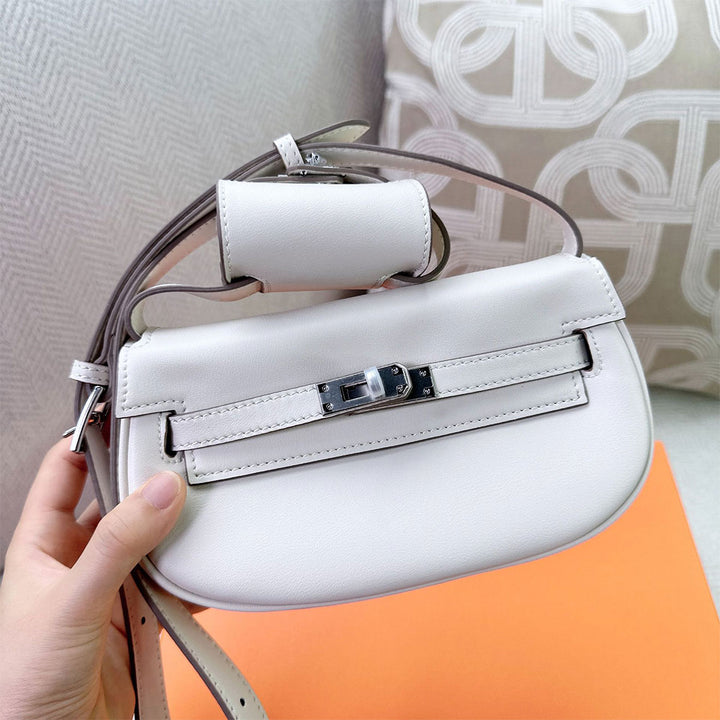 White Leather Inspired Kelly Saddle Bag