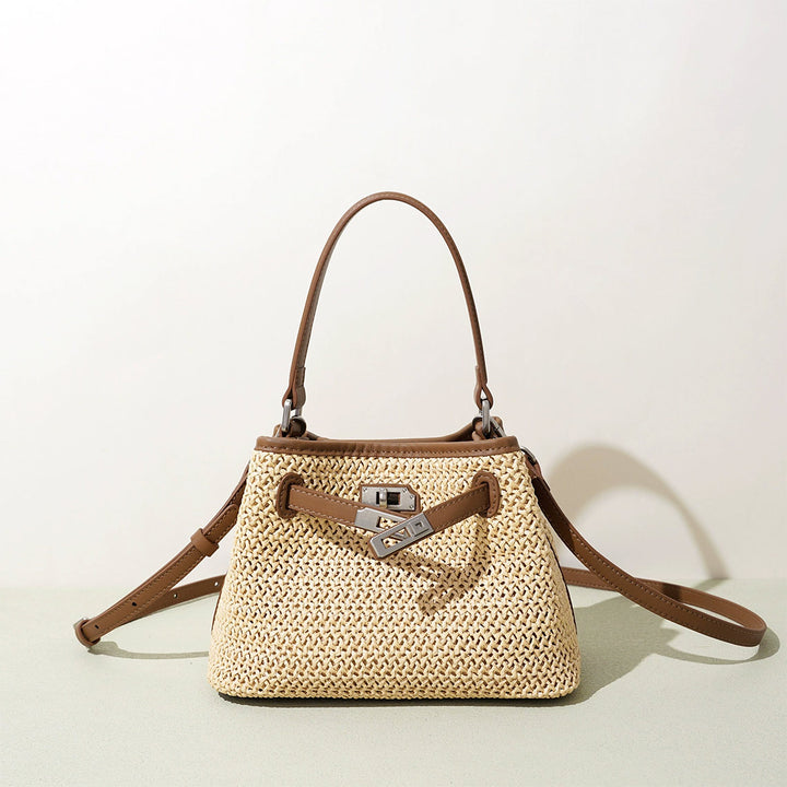 Leather Straw Summer Bucket Bag
