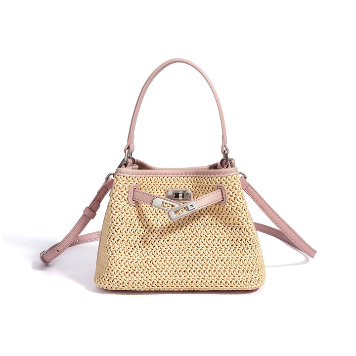 Leather Straw Summer Bucket Bag