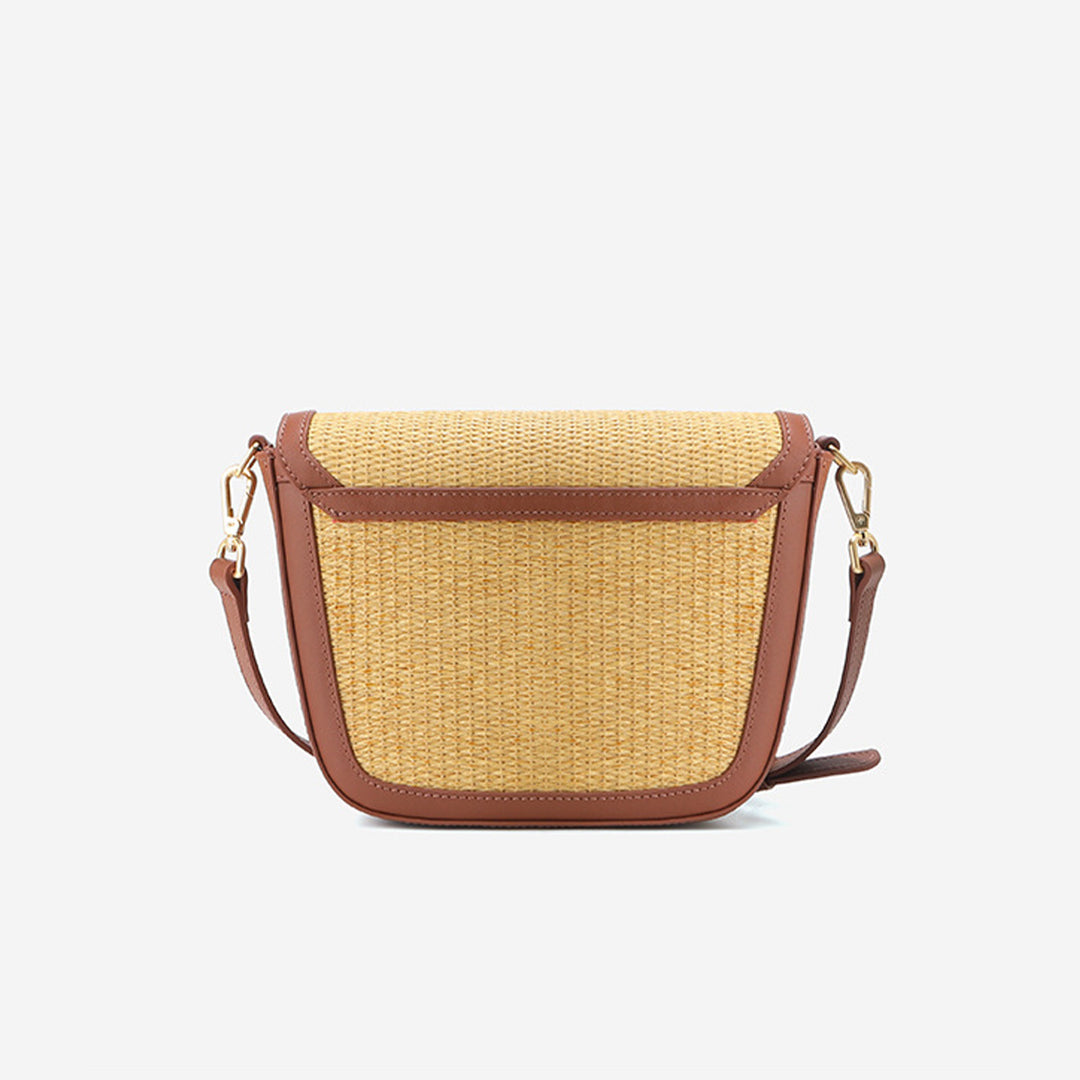 Leather Straw Women Saddle Bag