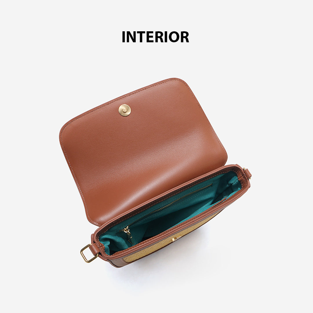Leather Straw Women Saddle Bag