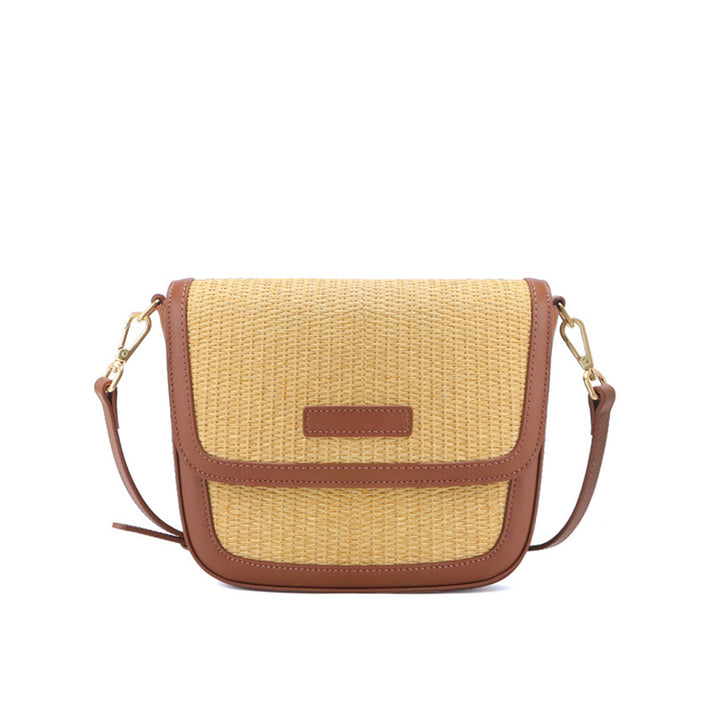 Leather Straw Women Saddle Bag