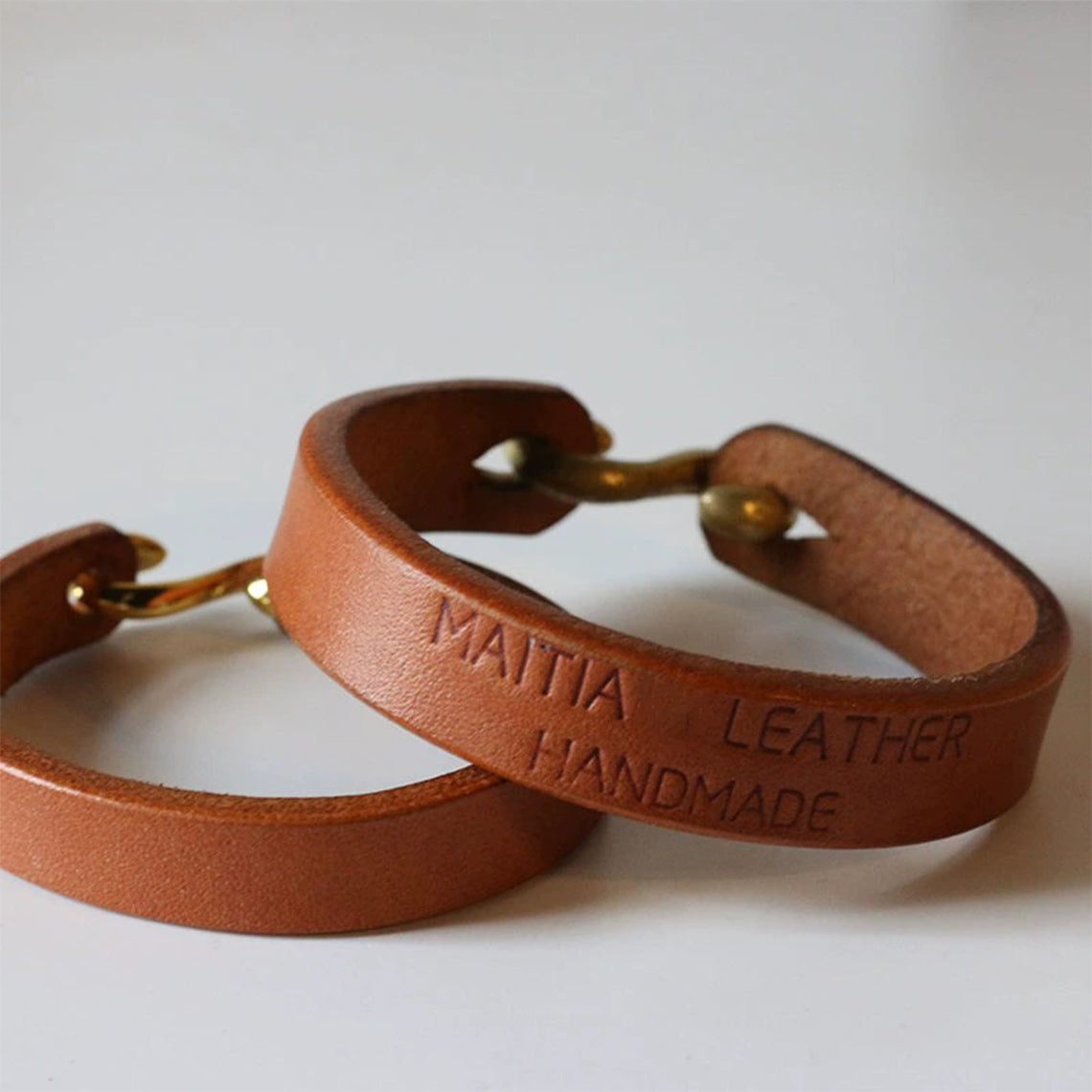 Mens Leather Bracelet with Names | Brown Vegetable Tanned Leather Bracelets Handmade - POPSEWING®
