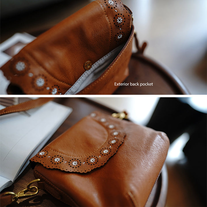 Vegetable Tanned Leather French Flower Crossbody Bag