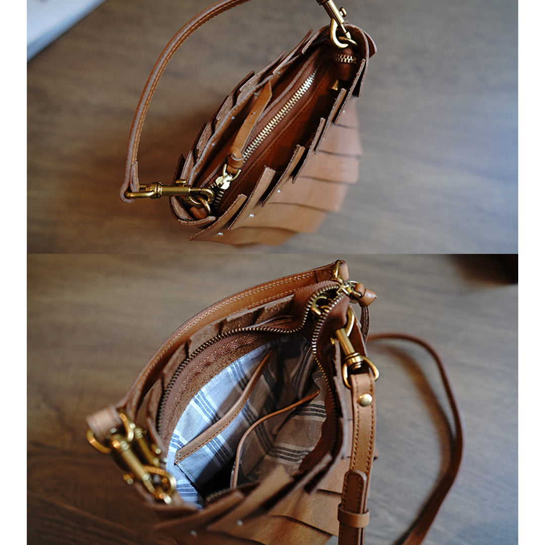 Vegetable Tanned Leather Design Shell Handbag