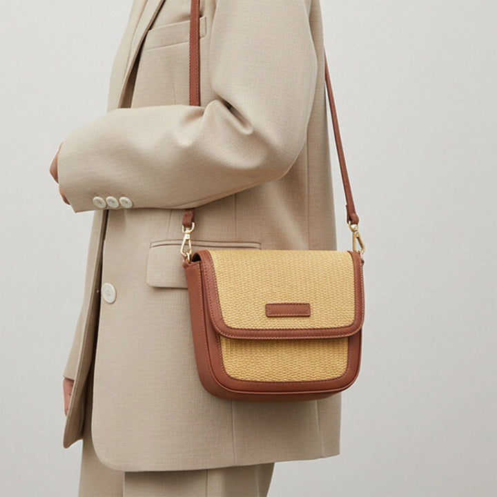 Leather Straw Women Saddle Bag