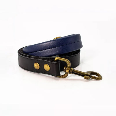 Genuine Leather Blue Dog Leash with Heavy Duty Hook Clip