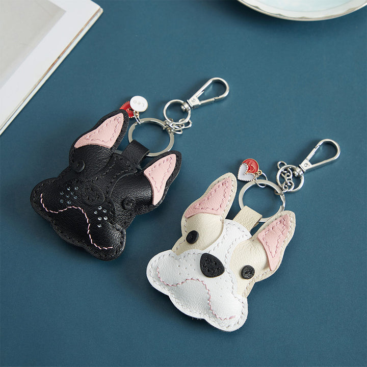 Black Dog Keychain | Black & White Leather Dog Keychains for Dog Lovers - POPSEWING™