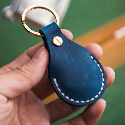 Blue Leather AirTag Case with Keyring | DIY Keychain Making Kit - POPSEWING™