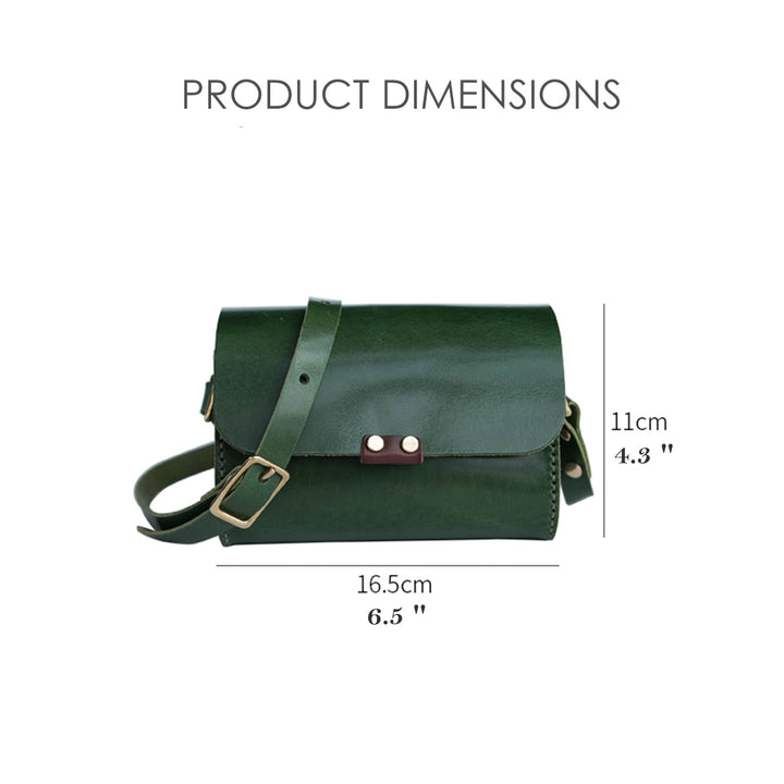 Green leather crossbody bag size | Genuine leather round satchel bag green | POPSEWING™