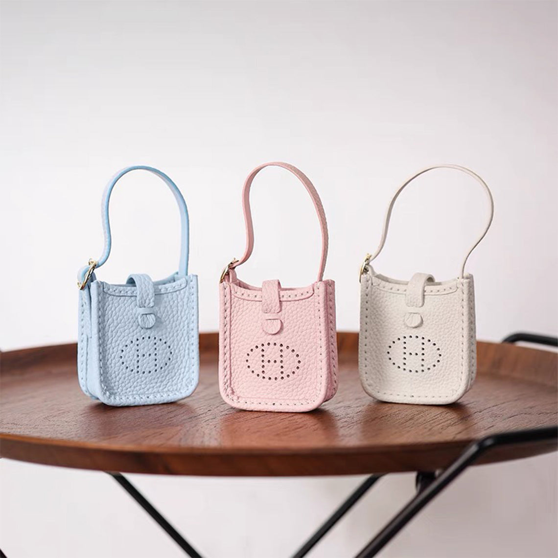 Leather Mini H Bag Charm airpods Protective case in White/Pink/Blue