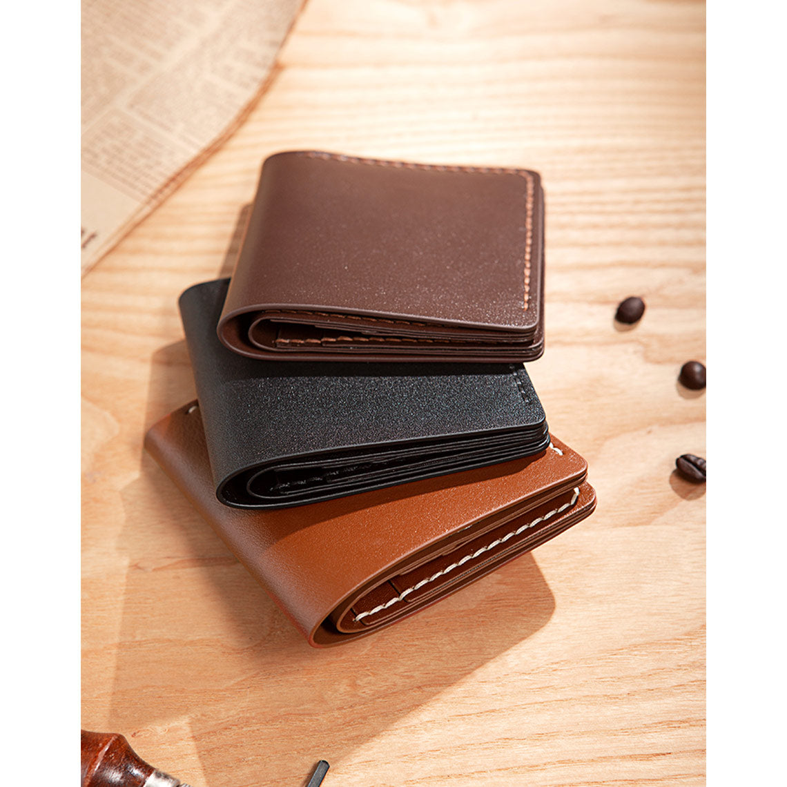 Full grain leather minimalist wallet for men | Short bifold wallet card holder DIY leather kit 