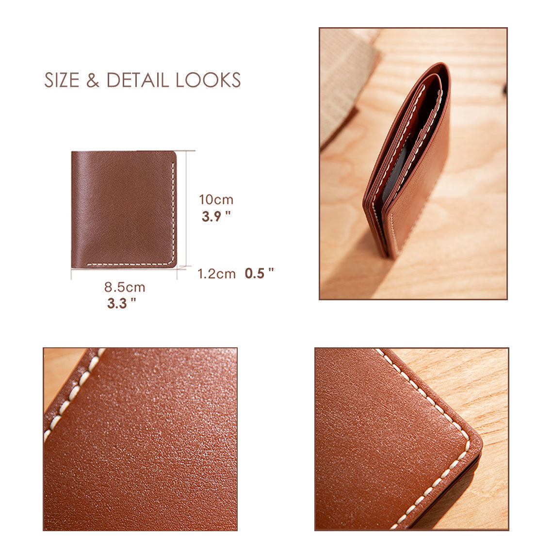 DIY Genuine Leather Wallet Size | 4 Card Slots Brown Leather Slim Wallet Size - POPSEWING™