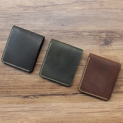Men's Slim Minimalistic Wallet in Black/Heritage Brown/Green Leather | Handmade Leather Wallet Gift for Him - POPSEWING™