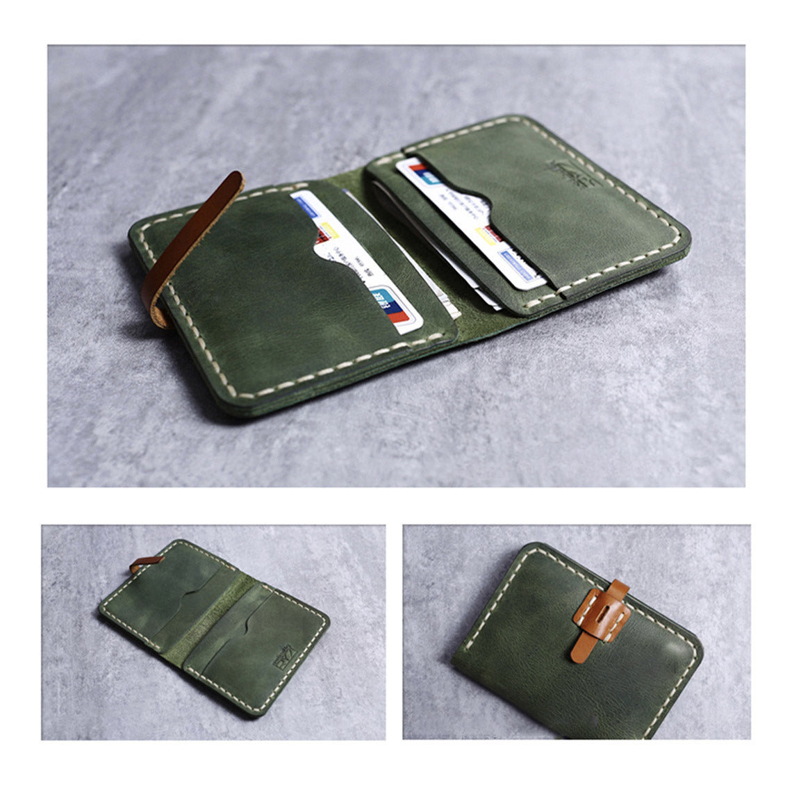 Green leather wallet women | Handmade genuine leather card holder